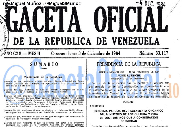 Gaceta Oficial 33117 del 3 Diciembre 1984