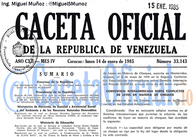 Gaceta Oficial 33143 del 14 Enero 1985