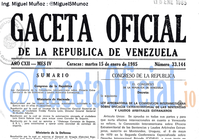 Gaceta Oficial 33144 del 15 Enero 1985