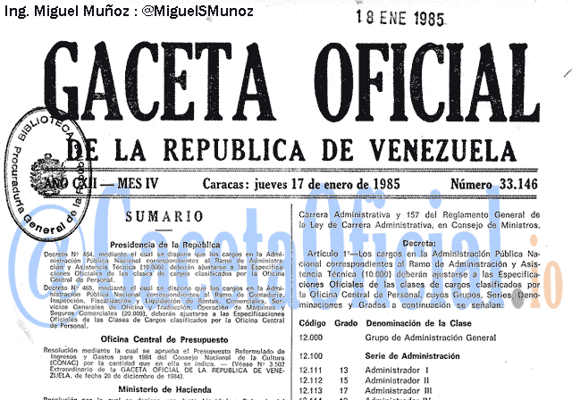 Gaceta Oficial 33146 del 17 Enero 1985