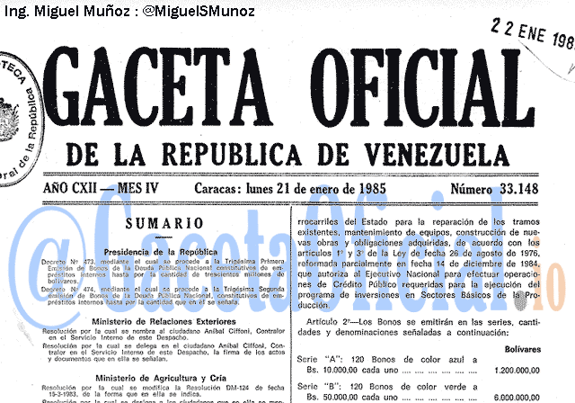 Gaceta Oficial 33148 del 21 Enero 1985