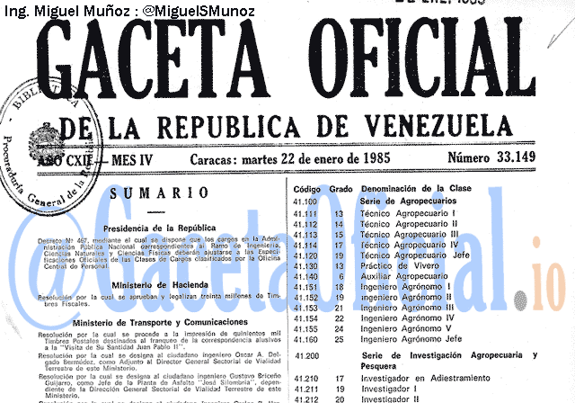 Gaceta Oficial 33149 del 22 Enero 1985