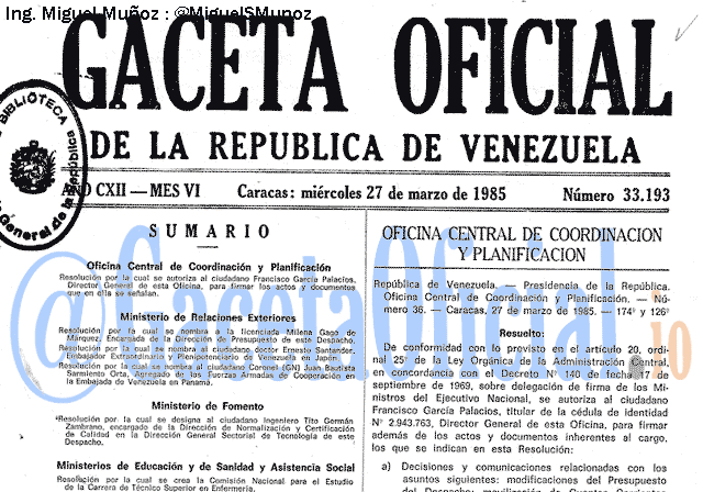 Gaceta Oficial 33193 del 27 Marzo 1985