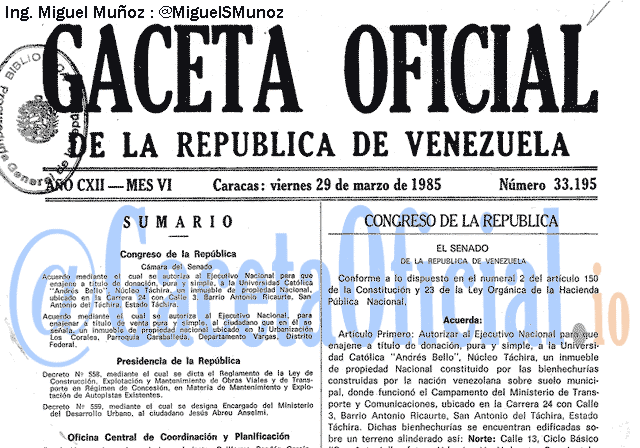 Gaceta Oficial 33195 del 29 Marzo 1985