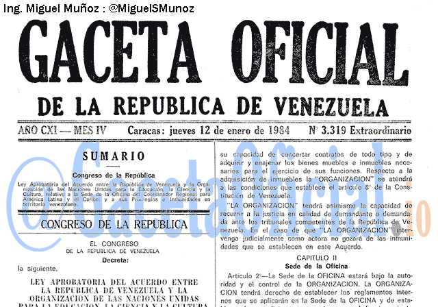 Gaceta Oficial 3319 del 12 Enero 1984