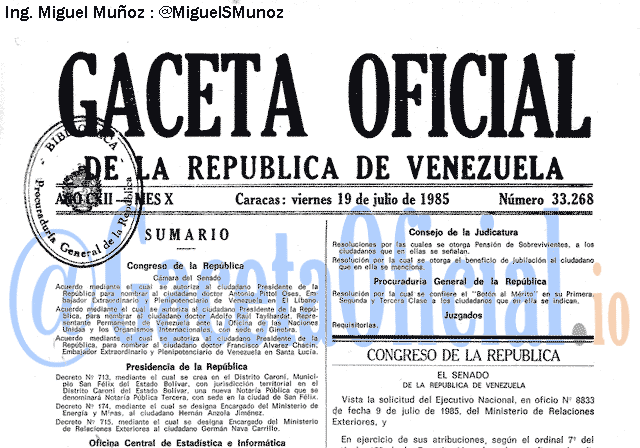 Gaceta Oficial 33268 del 19 Julio 1985