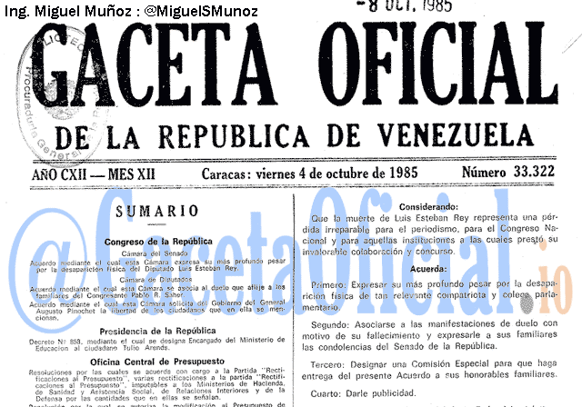 Gaceta Oficial 33322 del 4 Octubre 1985