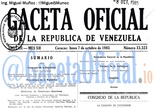 Gaceta Oficial 33323 del 7 Octubre 1985