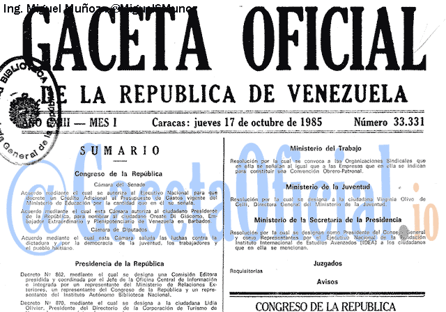 Gaceta Oficial 33331 del 17 Octubre 1985