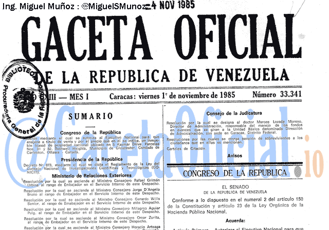 Gaceta Oficial 33341 del 1 Noviembre 1985