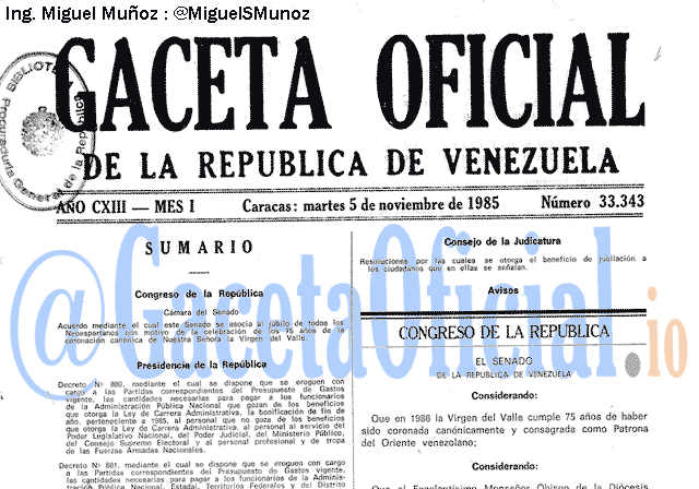 Gaceta Oficial 33343 del 5 Noviembre 1985