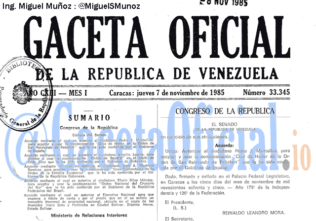 Gaceta Oficial 33345 del 7 Noviembre 1985