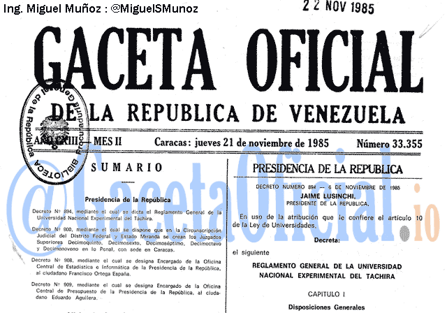 Gaceta Oficial 33355 del 21 Noviembre 1985