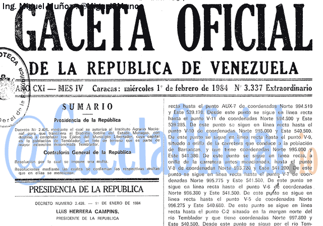 Gaceta Oficial 3337 del 1 Febrero 1984