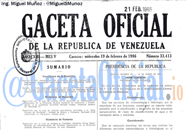 Gaceta Oficial 33413 del 19 Febrero 1986