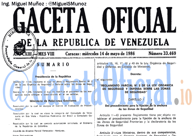 Gaceta Oficial 33469 del 14 Mayo 1986