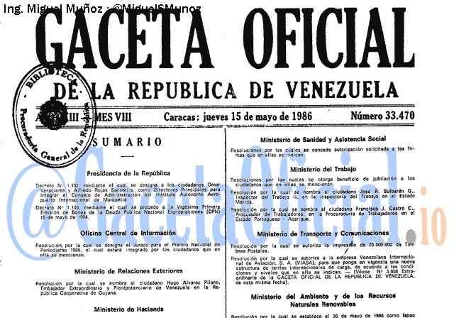 Gaceta Oficial 33470 del 15 Mayo 1986