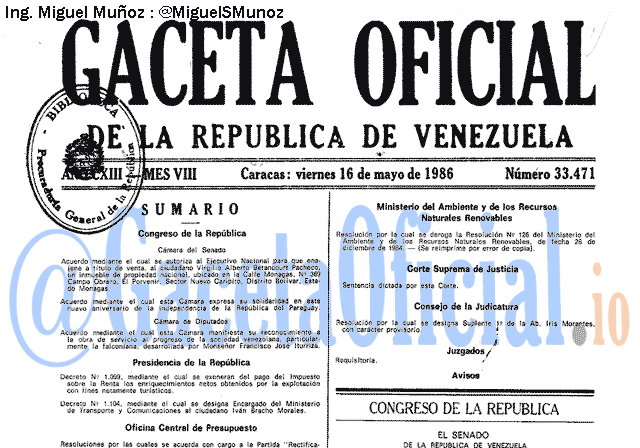 Gaceta Oficial 33471 del 16 Mayo 1986