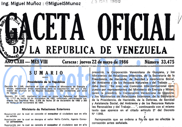 Gaceta Oficial 33475 del 22 Mayo 1986