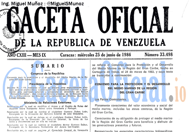 Gaceta Oficial 33498 del 25 Junio 1986