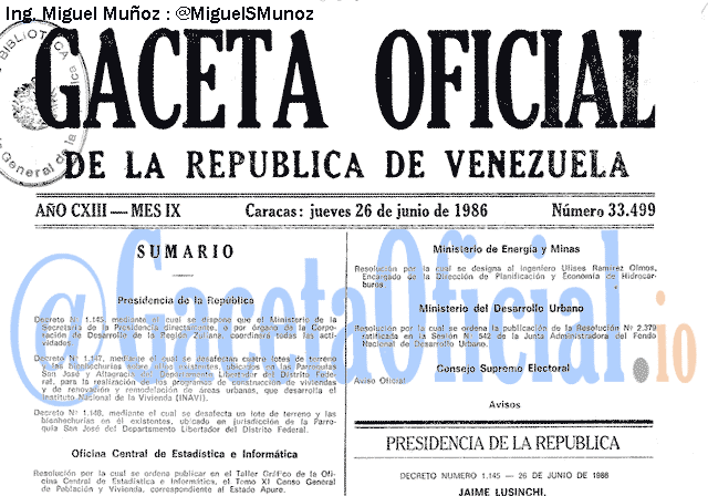 Gaceta Oficial 33499 del 26 Junio 1986