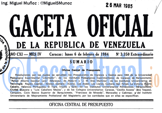Gaceta Oficial 3350 del 6 Febrero 1984