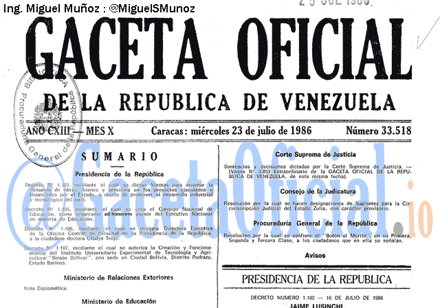 Gaceta Oficial 33518 del 23 Julio 1986