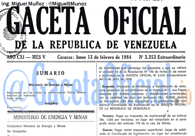 Gaceta Oficial 3353 del 13 Febrero 1984