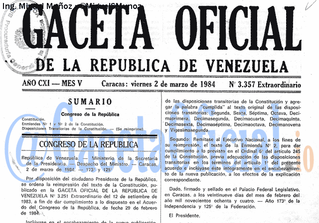 Gaceta Oficial 3357 del 2 Marzo 1984