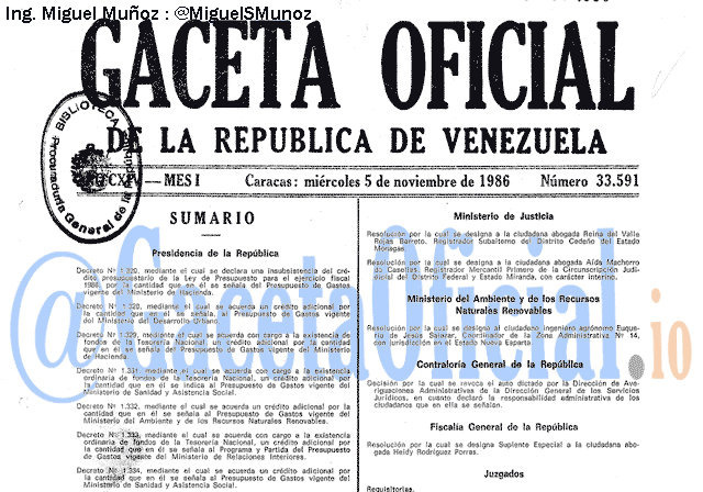 Gaceta Oficial 33591 del 5 Noviembre 1986