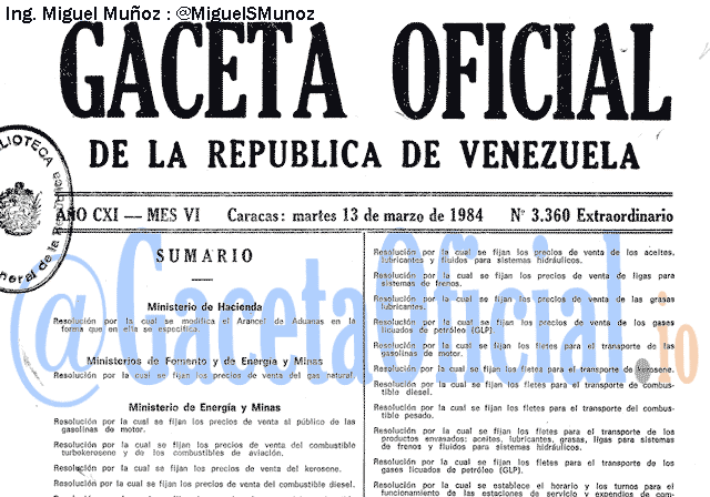 Gaceta Oficial 3360 del 13 Marzo 1984