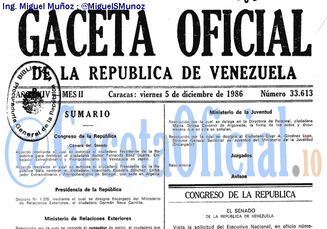 Gaceta Oficial 33613 del 5 Diciembre 1986