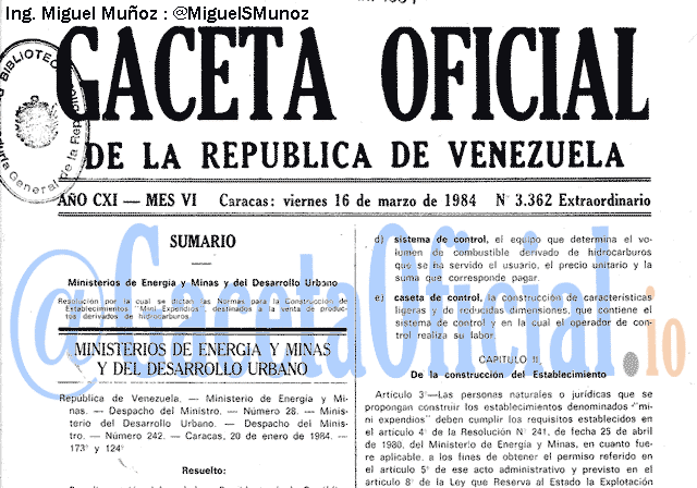 Gaceta Oficial 3362 del 16 Marzo 1984