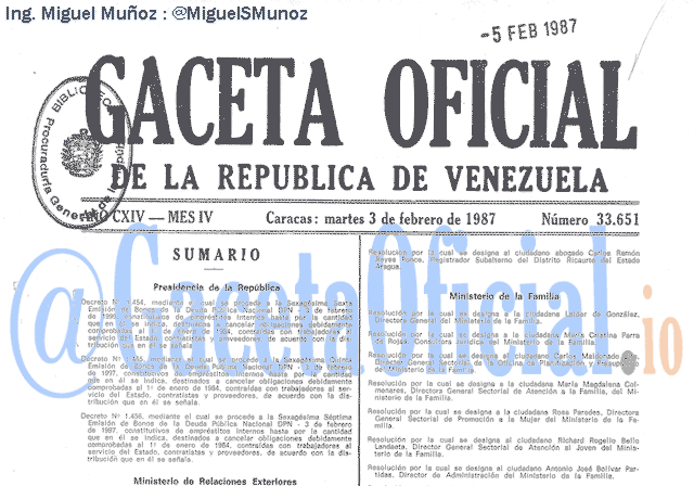 Gaceta Oficial 33651 del 3 Febrero 1987