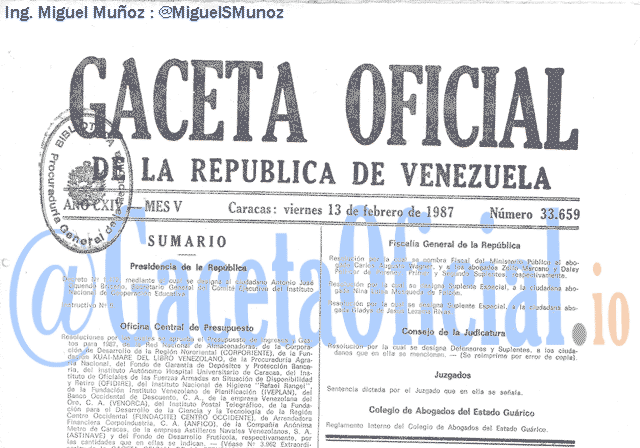 Gaceta Oficial 33659 del 13 Febrero 1987