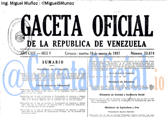 Gaceta Oficial 33674 del 10 Marzo 1987