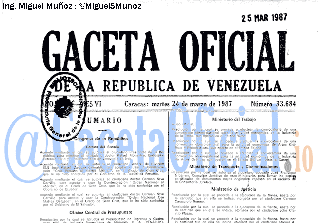 Gaceta Oficial 33684 del 24 Marzo 1987