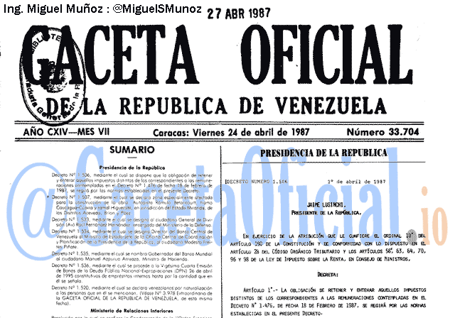 Gaceta Oficial 33704 del 24 Abril 1987