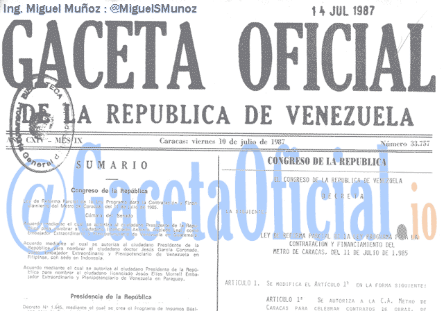 Gaceta Oficial 33757 del 10 Julio 1987