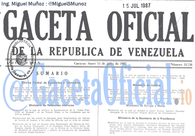Gaceta Oficial 33758 del 13 Julio 1987