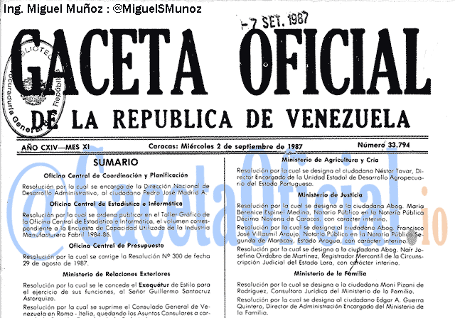 Gaceta Oficial 33794 del 2 Septiembre 1987