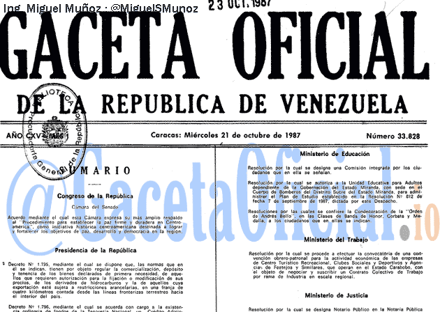 Gaceta Oficial 33828 del 21 Octubre 1987