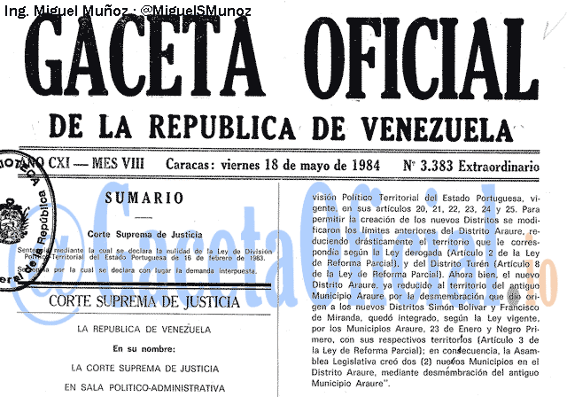 Gaceta Oficial 3383 del 18 Mayo 1984