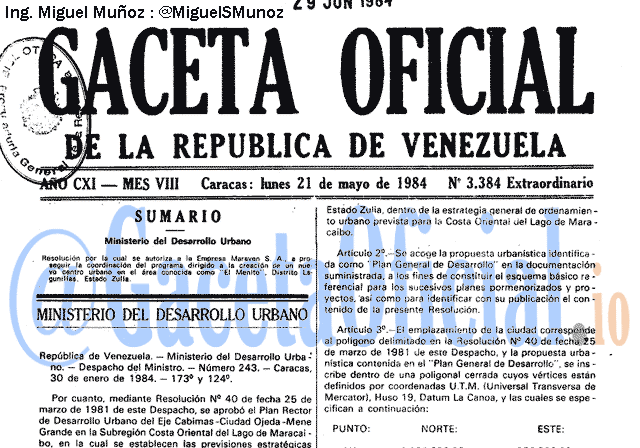 Gaceta Oficial 3384 del 21 Mayo 1984