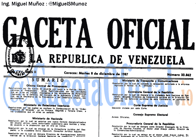 Gaceta Oficial 33862 del 8 Diciembre 1987