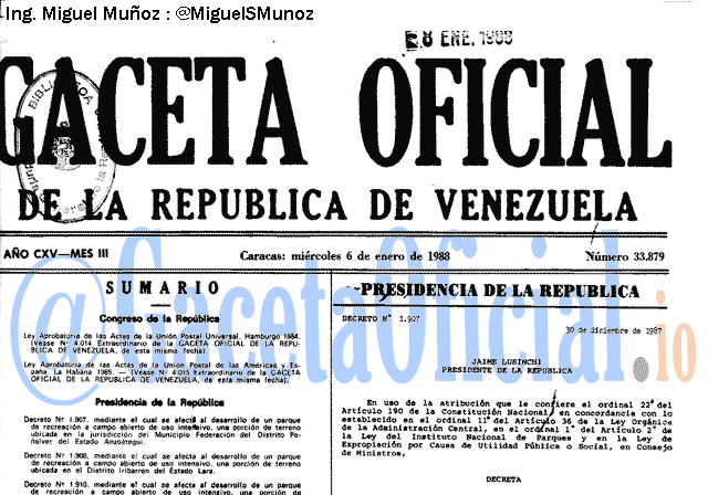 Gaceta Oficial 33879 del 6 Enero 1988