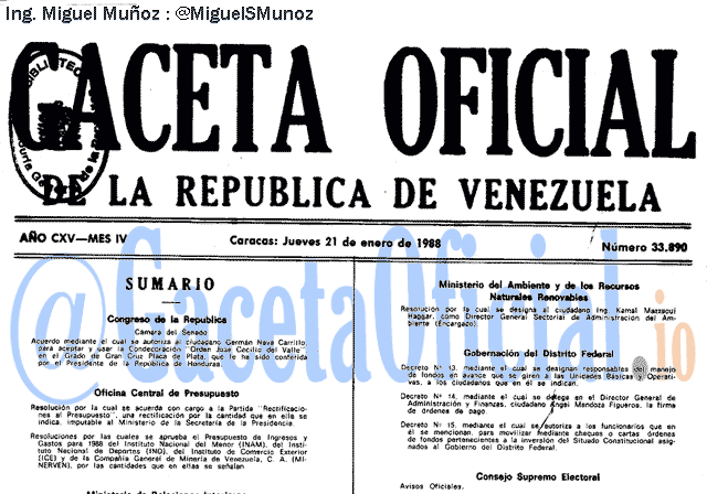 Gaceta Oficial 33890 del 21 Enero 1988