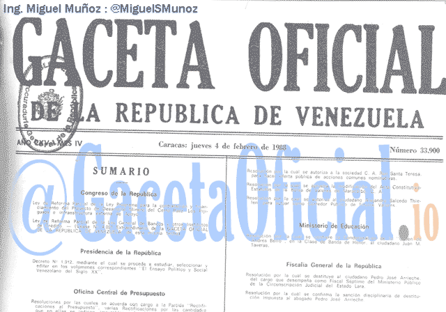 Gaceta Oficial 33900 del 4 Febrero 1988