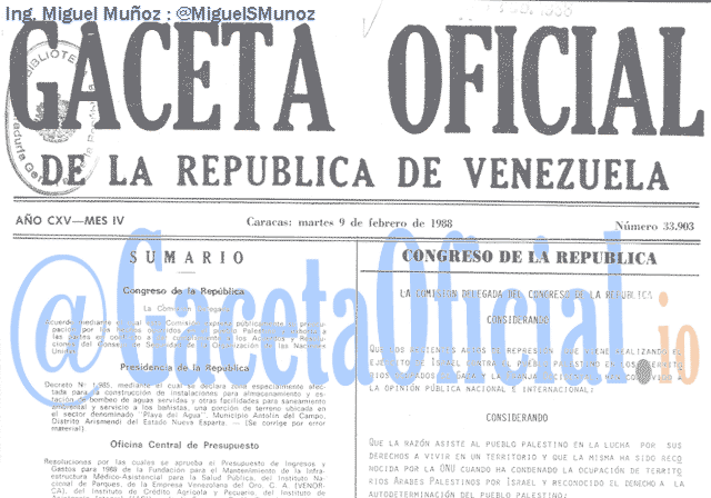 Gaceta Oficial 33903 del 9 Febrero 1988