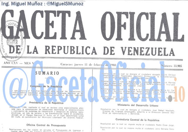 Gaceta Oficial 33905 del 11 Febrero 1988